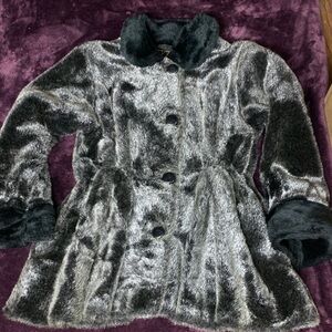 KC Collection Faux Fur Silvery and Black Coat L